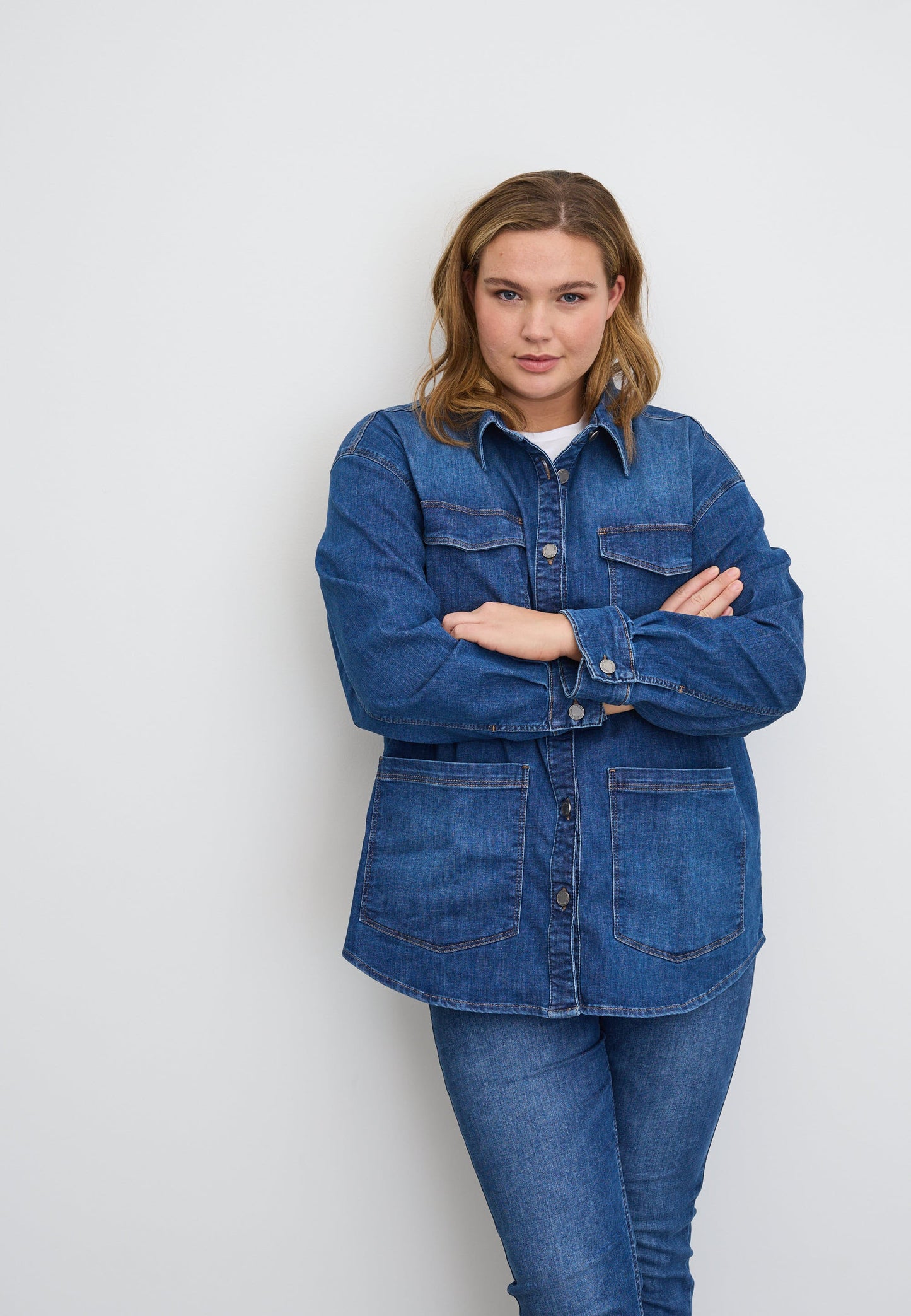 Mille Oversize Shirt Jacket - Long Sleeve - Washed Blue Denim